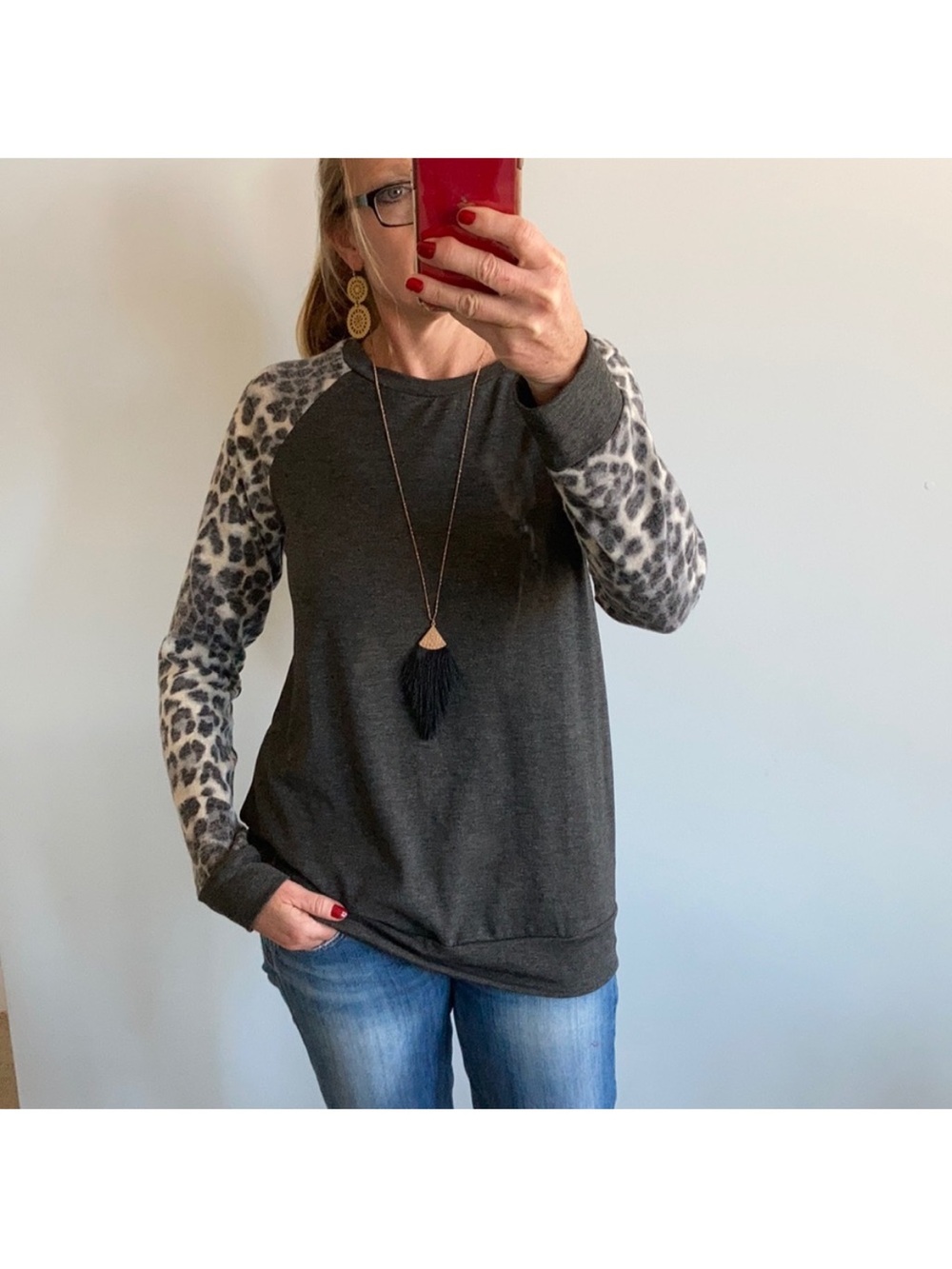 Leopard Print & Grey Tunic Top